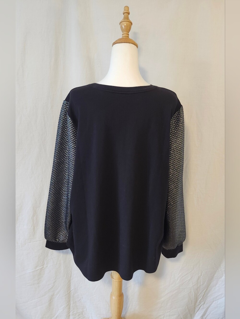 Women’s Black Sweatshirt with Textured Metallic Sleeves - Picture 6 of 9